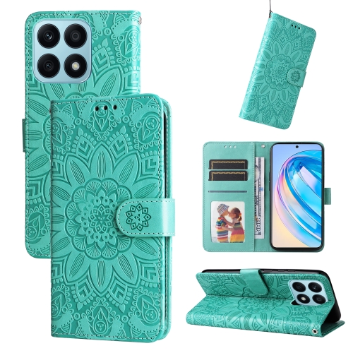 

For Honor X8a Embossed Sunflower Leather Phone Case(Green)