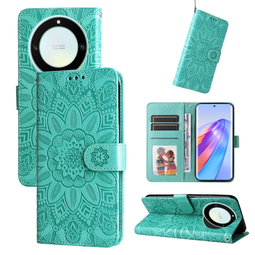 

For Honor X9a/X40 5G/Magic5 Lite Embossed Sunflower Leather Phone Case(Green)