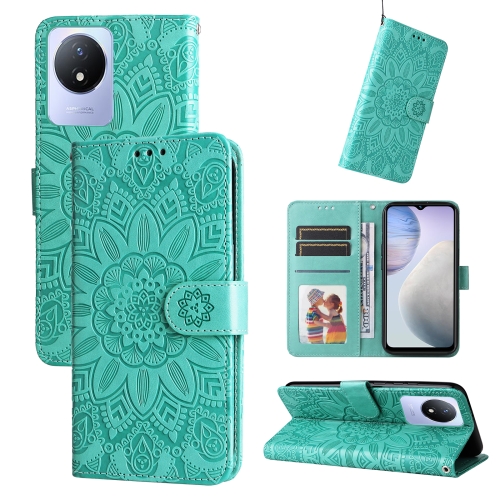 

For vivo Y02 4G Embossed Sunflower Leather Phone Case(Green)