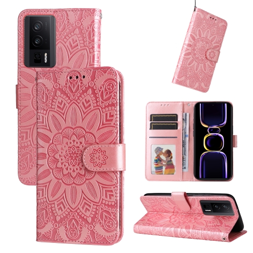 

For Xiaomi Redmi K60/K60 Pro Embossed Sunflower Leather Phone Case(Rose Gold)