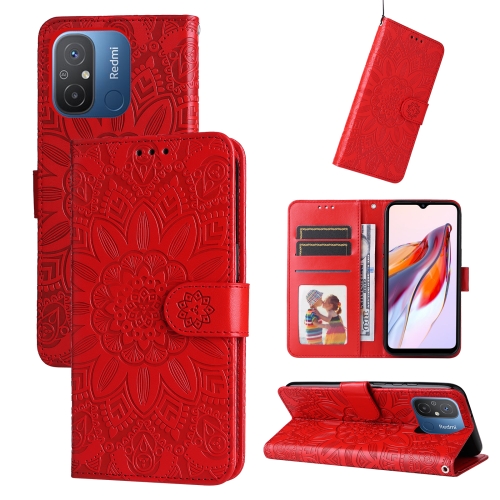 

For Xiaomi Redmi 11A 4G/12C Embossed Sunflower Leather Phone Case(Red)