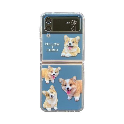 

For Samsung Galaxy Z Flip4 5G Painted Corgi Pattern Protective Phone Case(Blue)
