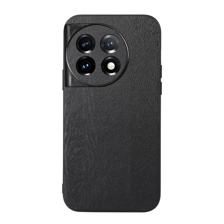 

For OnePlus 11 Wood Texture PU Phone Case(Black)