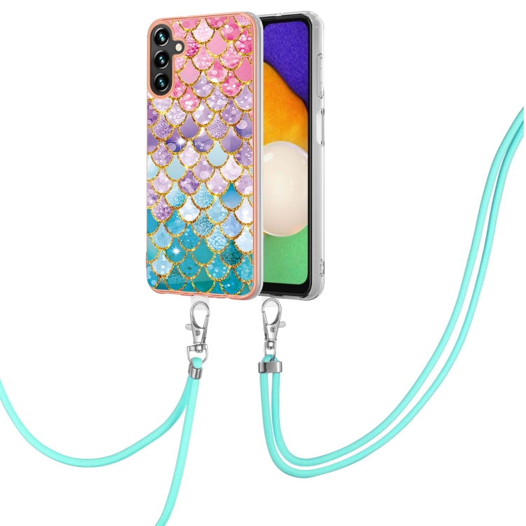 

For Samsung Galaxy A34 5G Electroplating IMD TPU Phone Case with Lanyard(Colorful Scales)