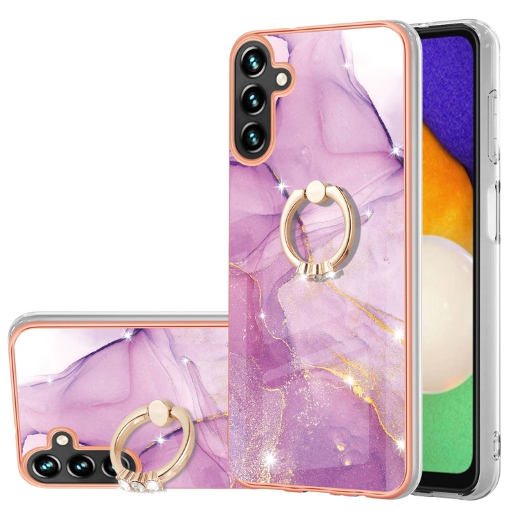

For Samsung Galaxy A34 5G Electroplating Marble IMD TPU Phone Case with Ring Holder(Purple 001)