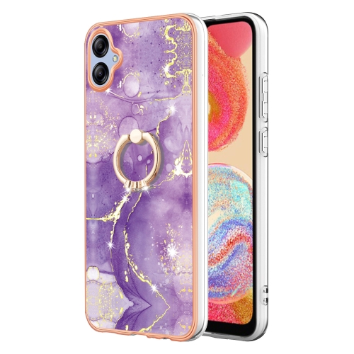 

For Samsung Galaxy A04e Electroplating Marble IMD TPU Phone Case with Ring Holder(Purple 002)
