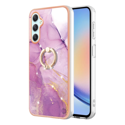 

For Samsung Galaxy A24 4G Electroplating Marble IMD TPU Phone Case with Ring Holder(Purple 001)