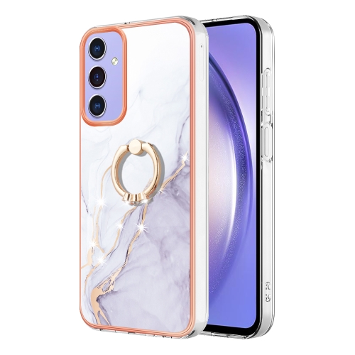 

For Samsung Galaxy A15 5G Electroplating Marble IMD TPU Phone Case with Ring Holder(White 006)