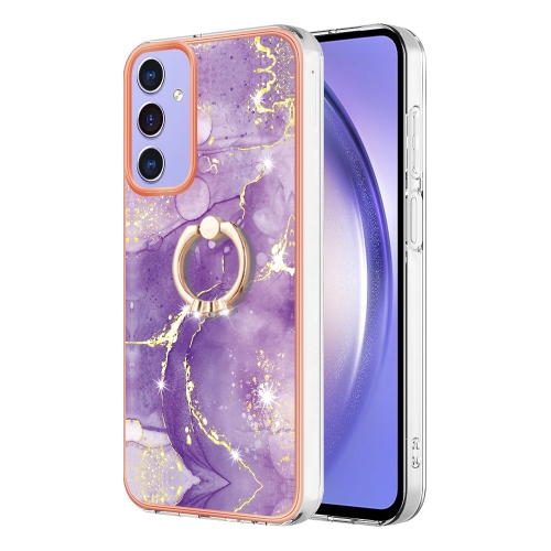 

For Samsung Galaxy A15 5G Electroplating Marble IMD TPU Phone Case with Ring Holder(Purple 002)