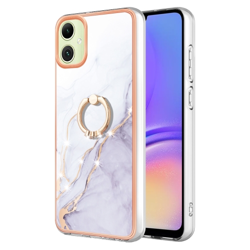 

For Samsung Galaxy A05 Electroplating Marble IMD TPU Phone Case with Ring Holder(White 006)