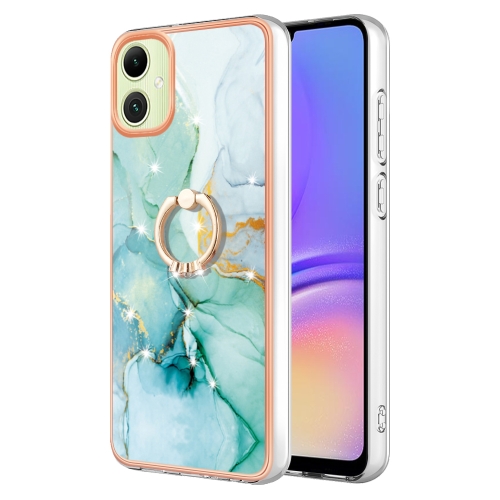For Samsung Galaxy A05 Electroplating Marble IMD TPU Phone Case with Ring Holder(Green 003) 34 degree d hat paper row nails semi rising oblique row nails wooden house wooden structure galvanized ring teeth pneumatic gun