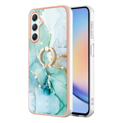 

For Samsung Galaxy A25 5G Electroplating Marble IMD TPU Phone Case with Ring Holder(Green 003)