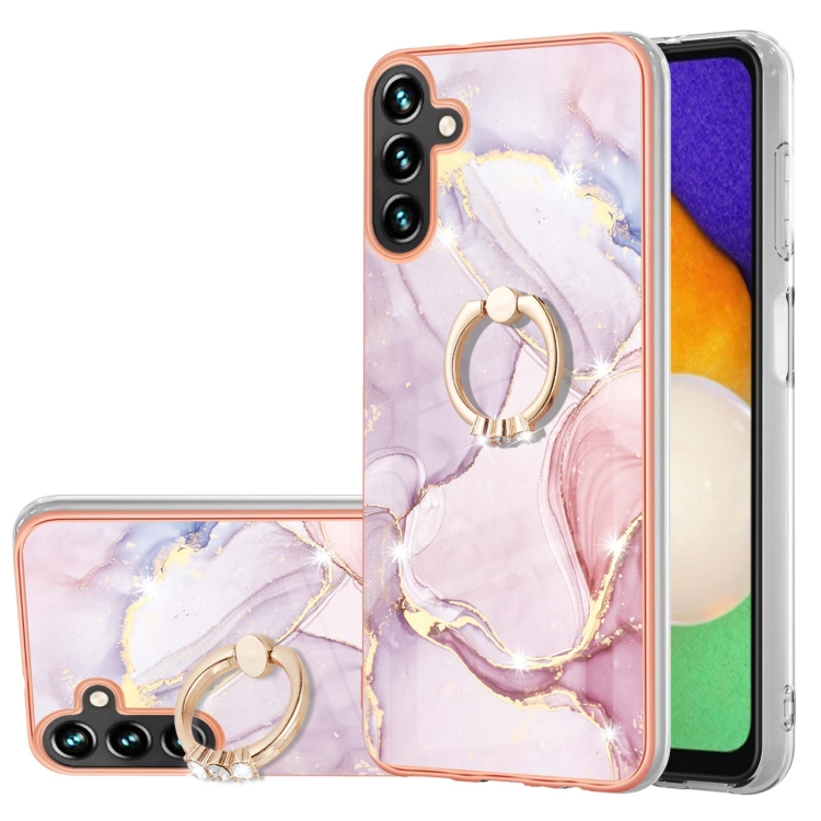 

For Samsung Galaxy A55 Electroplating Marble IMD TPU Phone Case with Ring Holder(Rose Gold 005)