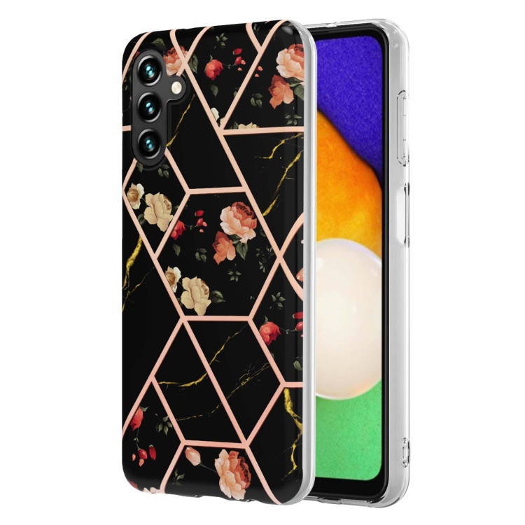 

For Samsung Galaxy A34 5G Splicing Marble Flower IMD TPU Phone Case(Black Flower)