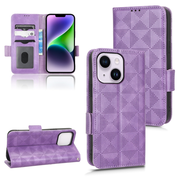 

For iPhone 14 Plus Symmetrical Triangle Leather Phone Case(Purple)