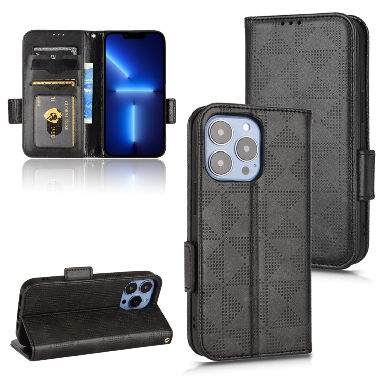 

For iPhone 13 Pro Max Symmetrical Triangle Leather Phone Case(Black)