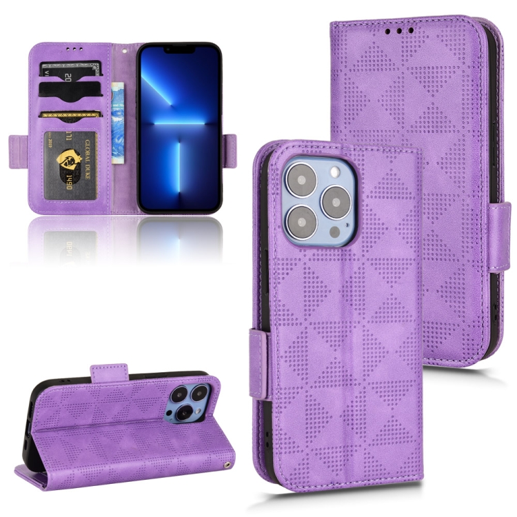 

For iPhone 13 Pro Symmetrical Triangle Leather Phone Case(Purple)