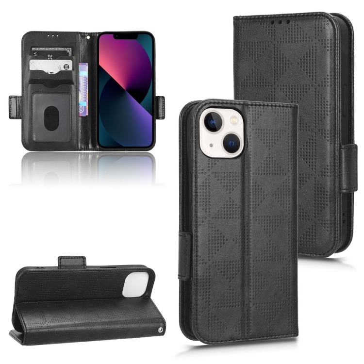 

For iPhone 13 mini Symmetrical Triangle Leather Phone Case(Black)