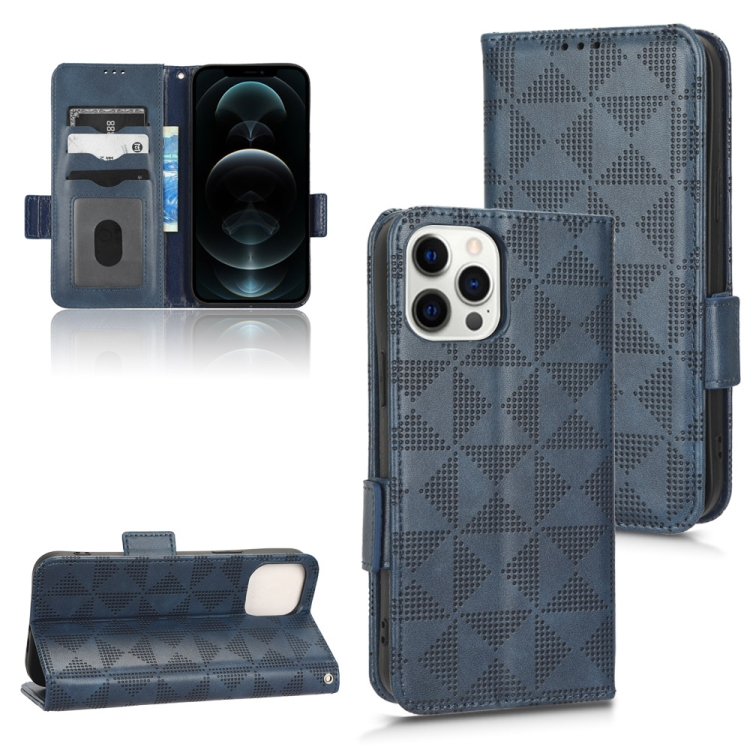

For iPhone 12 / 12 Pro Symmetrical Triangle Leather Phone Case(Blue)