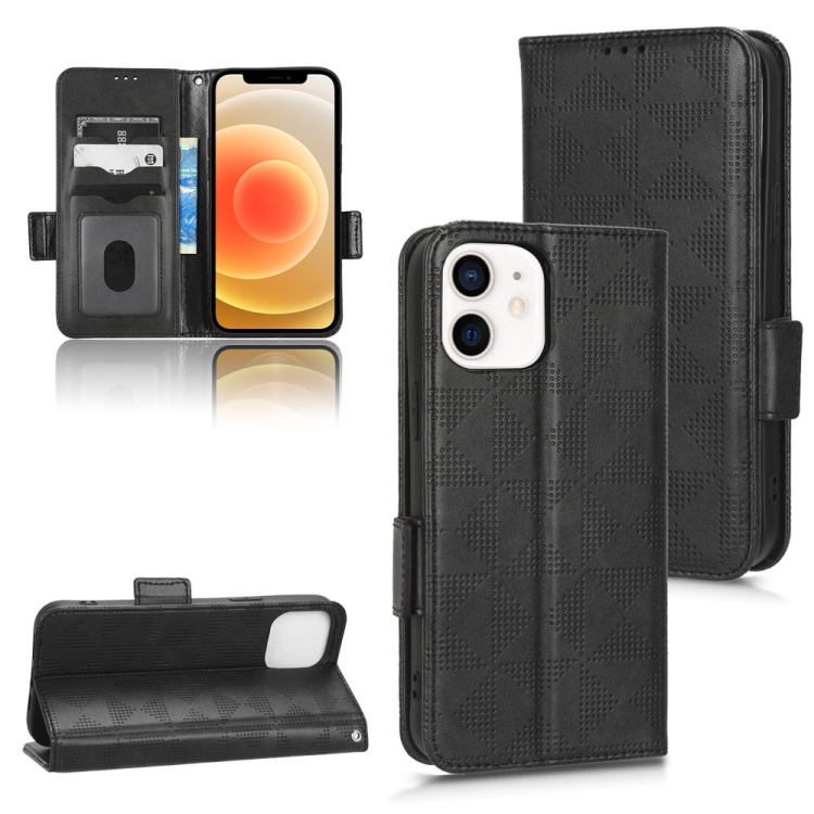 

For iPhone 12 mini Symmetrical Triangle Leather Phone Case(Black)