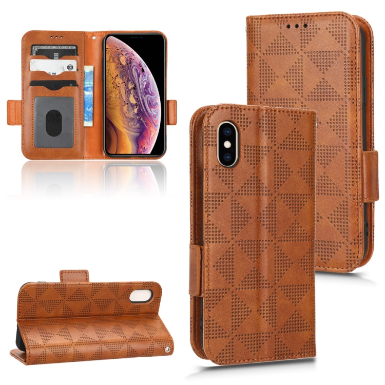 

For iPhone XS Max Symmetrical Triangle Leather Phone Case(Brown)
