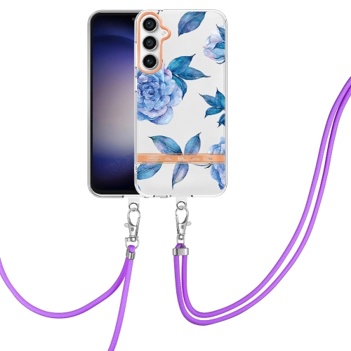 

For Samsung Galaxy S23 FE 5G Flowers and Plants Series IMD TPU Phone Case with Lanyard(Orchid Peony)
