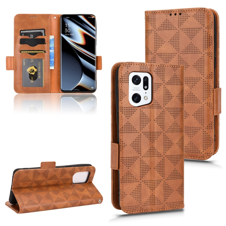 

For OPPO Find X5 Pro Symmetrical Triangle Leather Phone Case(Brown)