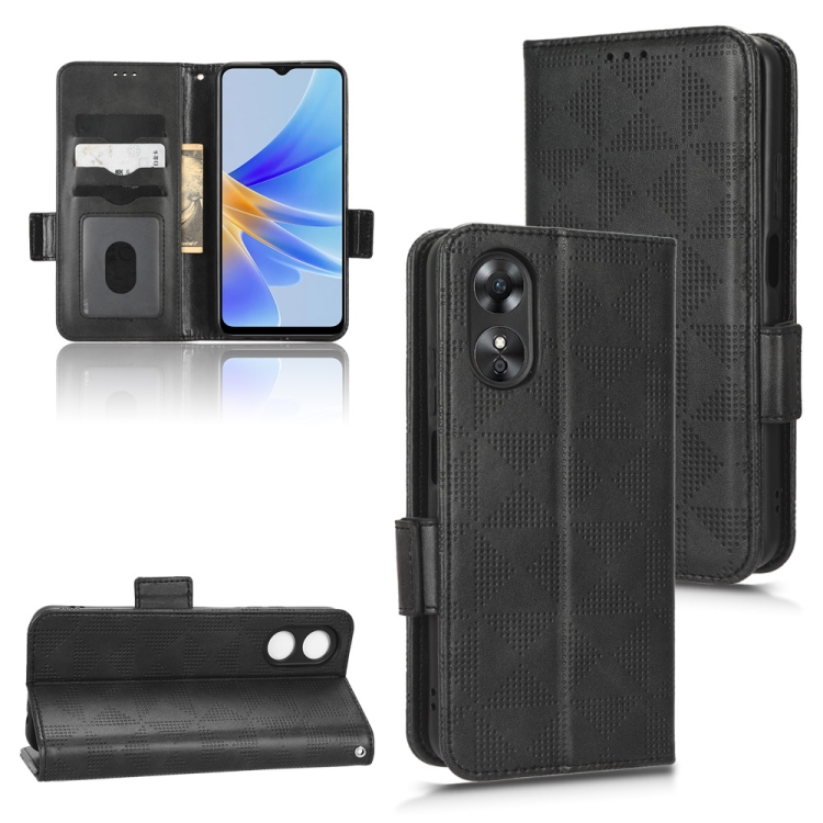 

For OPPO A17 Symmetrical Triangle Leather Phone Case(Black)