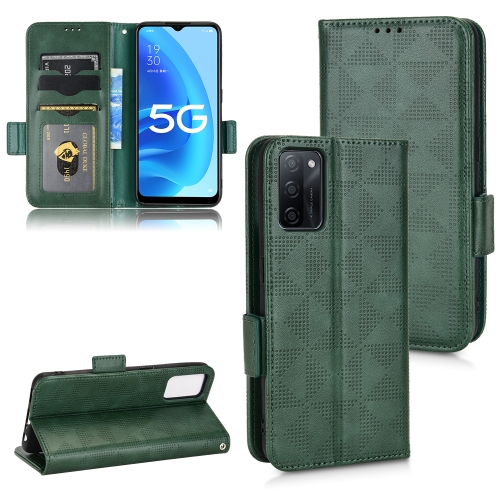 

For OPPO A55s 5G Symmetrical Triangle Leather Phone Case(Green)