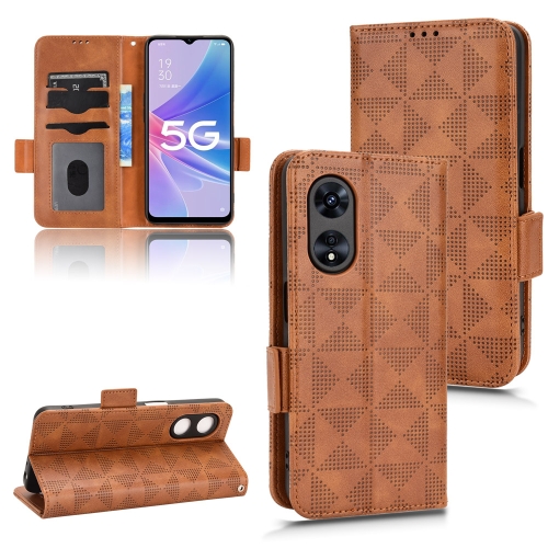 

For OPPO A97 5G Symmetrical Triangle Leather Phone Case(Brown)