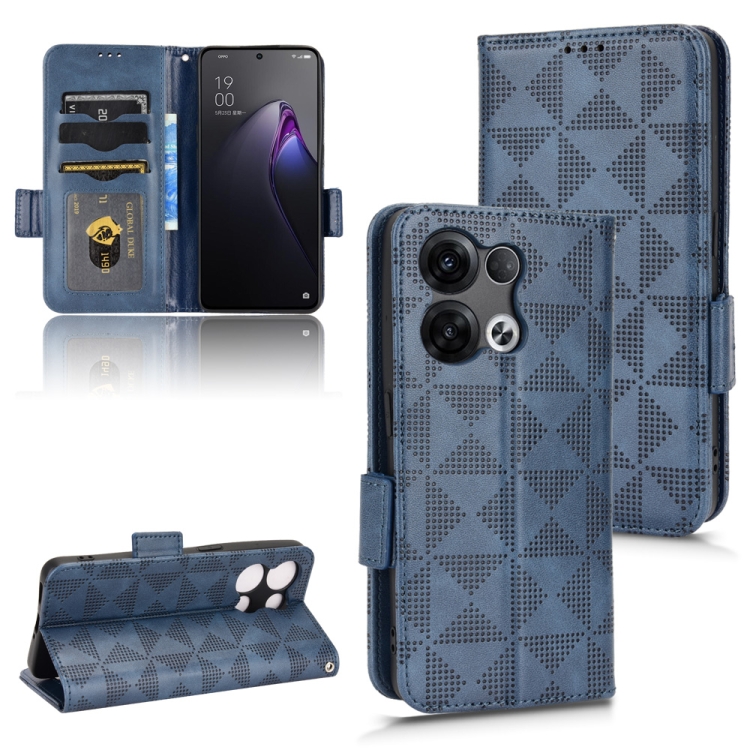 

For OPPO Reno8 Pro+ Symmetrical Triangle Leather Phone Case(Blue)