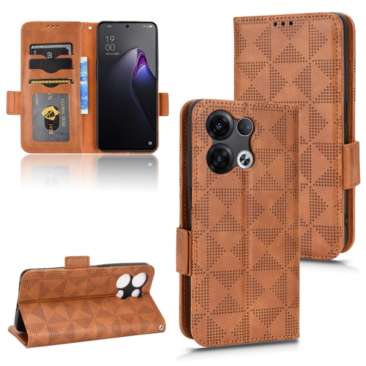 

For OPPO Reno8 Pro Symmetrical Triangle Leather Phone Case(Brown)