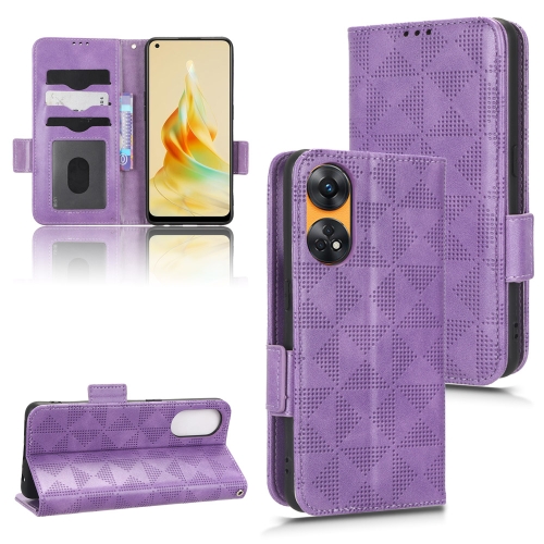 

For OPPO Reno8 T 4G Symmetrical Triangle Leather Phone Case(Purple)