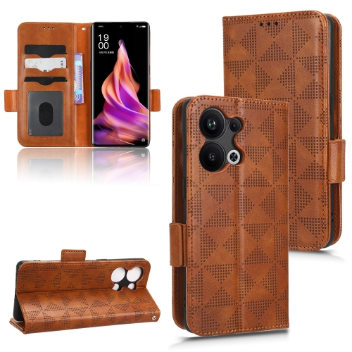 

For OPPO Reno9 Pro+ Symmetrical Triangle Leather Phone Case(Brown)