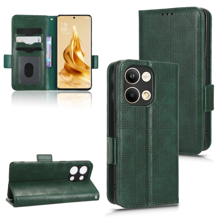 

For OPPO Reno9 Pro Symmetrical Triangle Leather Phone Case(Green)