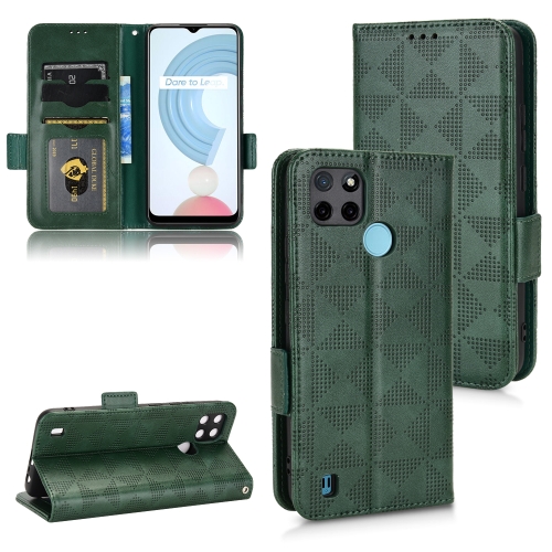 

For Realme C21Y / C25Y Symmetrical Triangle Leather Phone Case(Green)