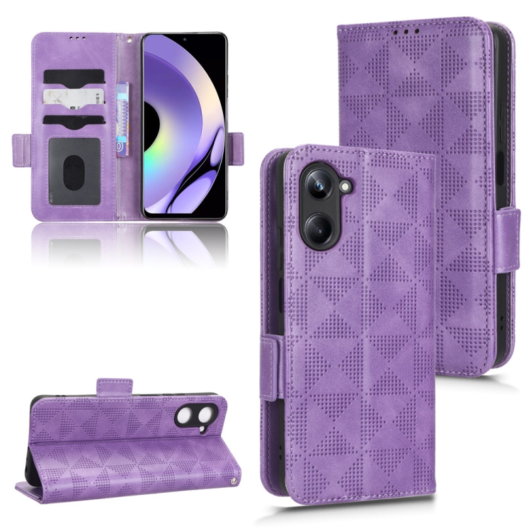 

For Realme 10 4G Symmetrical Triangle Leather Phone Case(Purple)