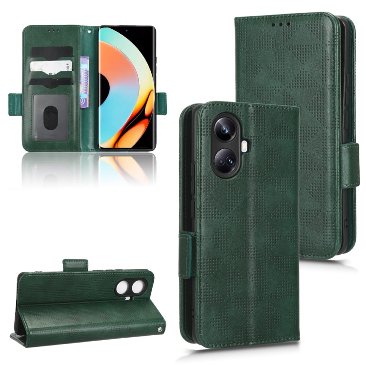 

For Realme 10 Pro+ Symmetrical Triangle Leather Phone Case(Green)