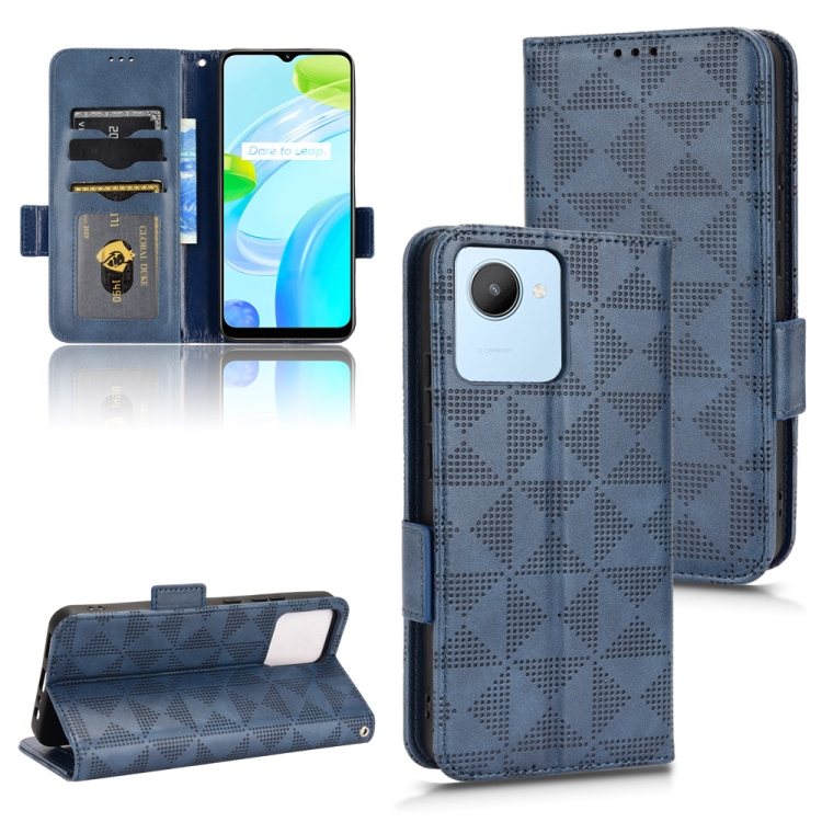 

For Realme C30 4G Symmetrical Triangle Leather Phone Case(Blue)