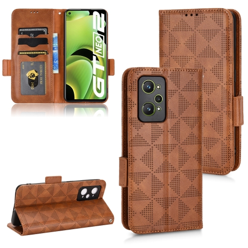 

For Realme GT Neo2 Symmetrical Triangle Leather Phone Case(Brown)