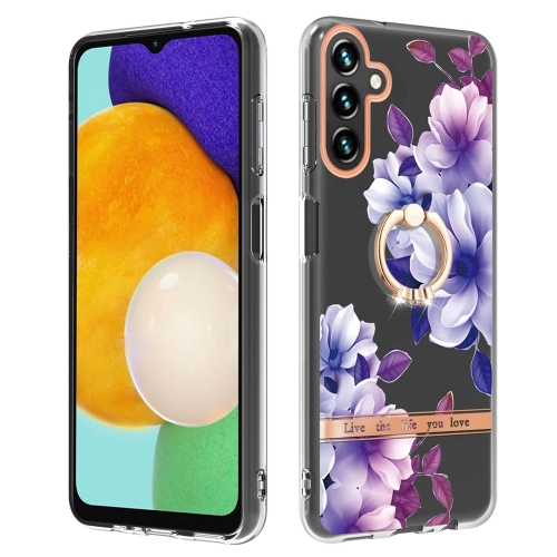 

For Samsung Galaxy A54 5G Flowers and Plants Series IMD TPU Phone Case with Ring Holder(Purple Begonia)
