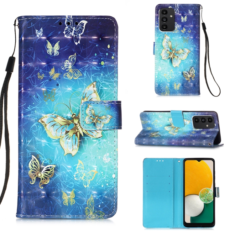 

For Samsung Galaxy A54 5G 3D Painting Horizontal Flip Leather Phone Case(Golden Butterfly)