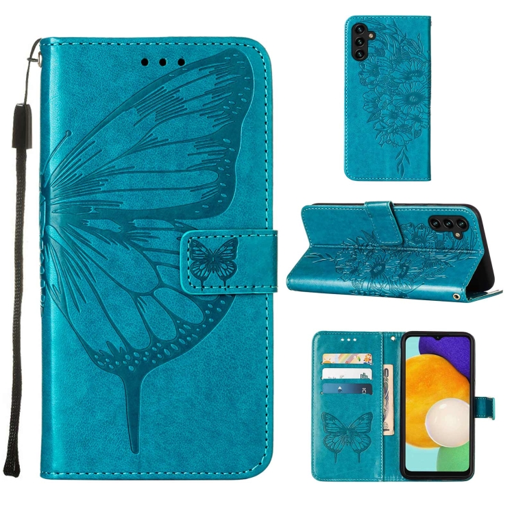 

For Samsung Galaxy A34 5G Embossed Butterfly Leather Phone Case(Blue)