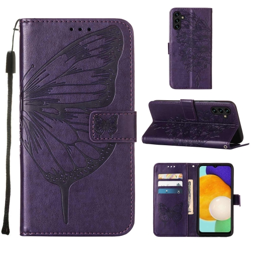 

For Samsung Galaxy A54 5G Embossed Butterfly Leather Phone Case(Dark Purple)