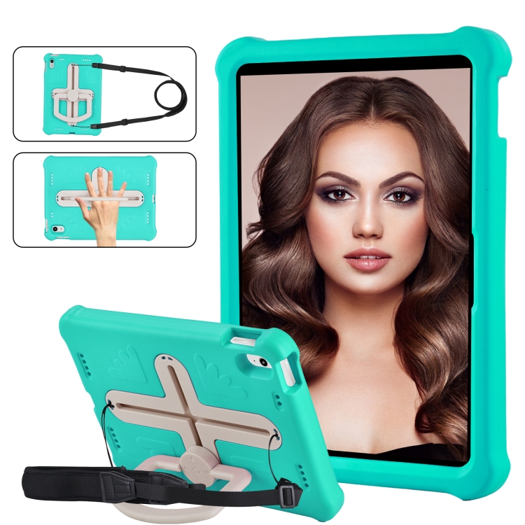 

For iPad 10th Gen 10.9 2022 Shield 360 Rotation Handle EVA Shockproof PC Tablet Case(Mint Green Beige)