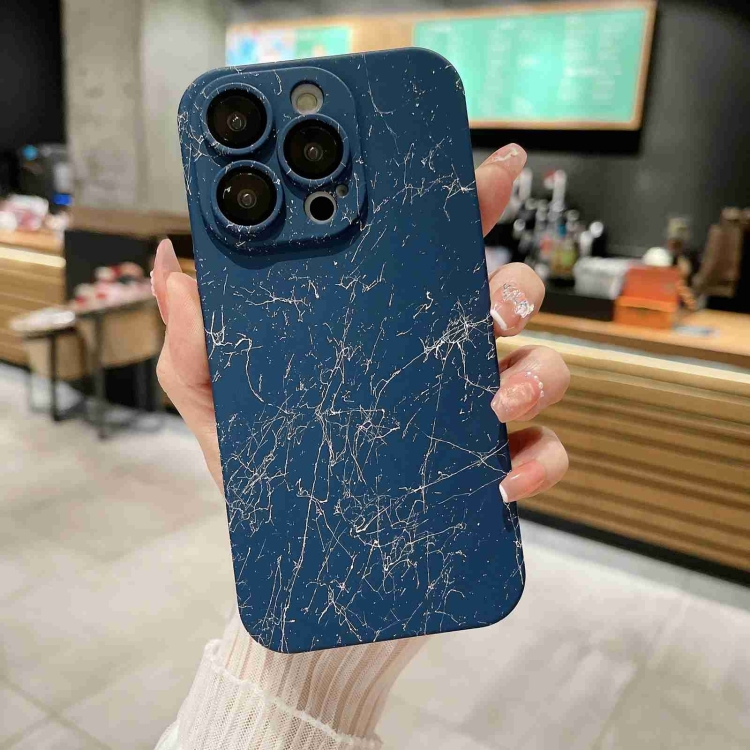 

For iPhone 12 Marble Pattern PC Phone Case(Blue)
