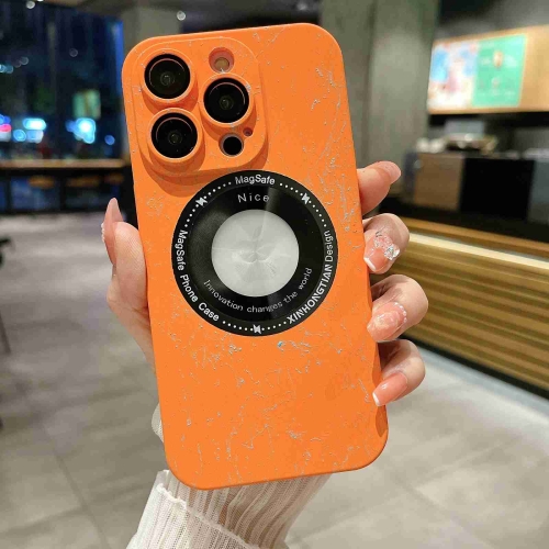 

For iPhone 14 Plus Marble Pattern MagSafe PC Phone Case(Orange)