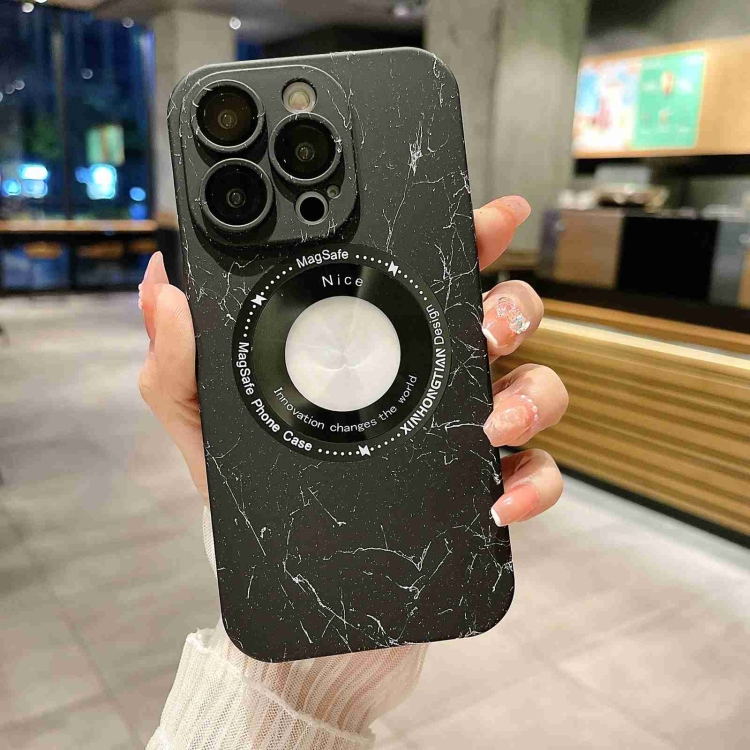 

For iPhone 13 Pro Max Marble Pattern MagSafe PC Phone Case(Black)