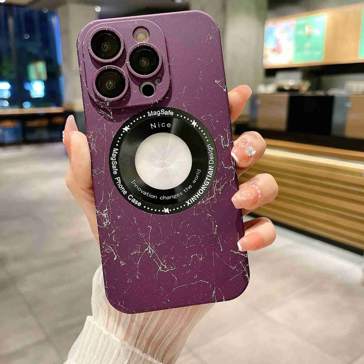 

For iPhone 11 Marble Pattern MagSafe PC Phone Case(Purple)
