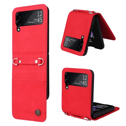 

For Samsung Galaxy Z Flip3 5G Skin Feel Life Tree Metal Button Leather Phone Case(Red)